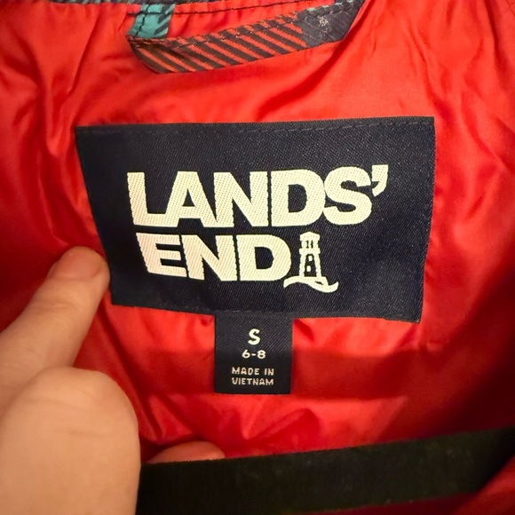 Lands’ End Women's Plaid Down Puffer Vest Size S Red Blue Full Zip - Picture 4 of 6